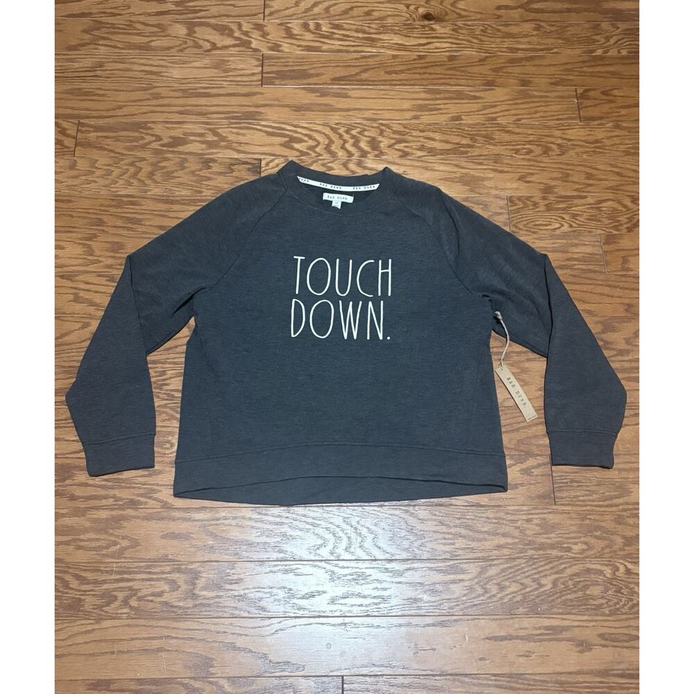 Rae Dunn Women's Gray Touch Down. Long Sleeve Football Crew Neck Sweatshirt Sz L